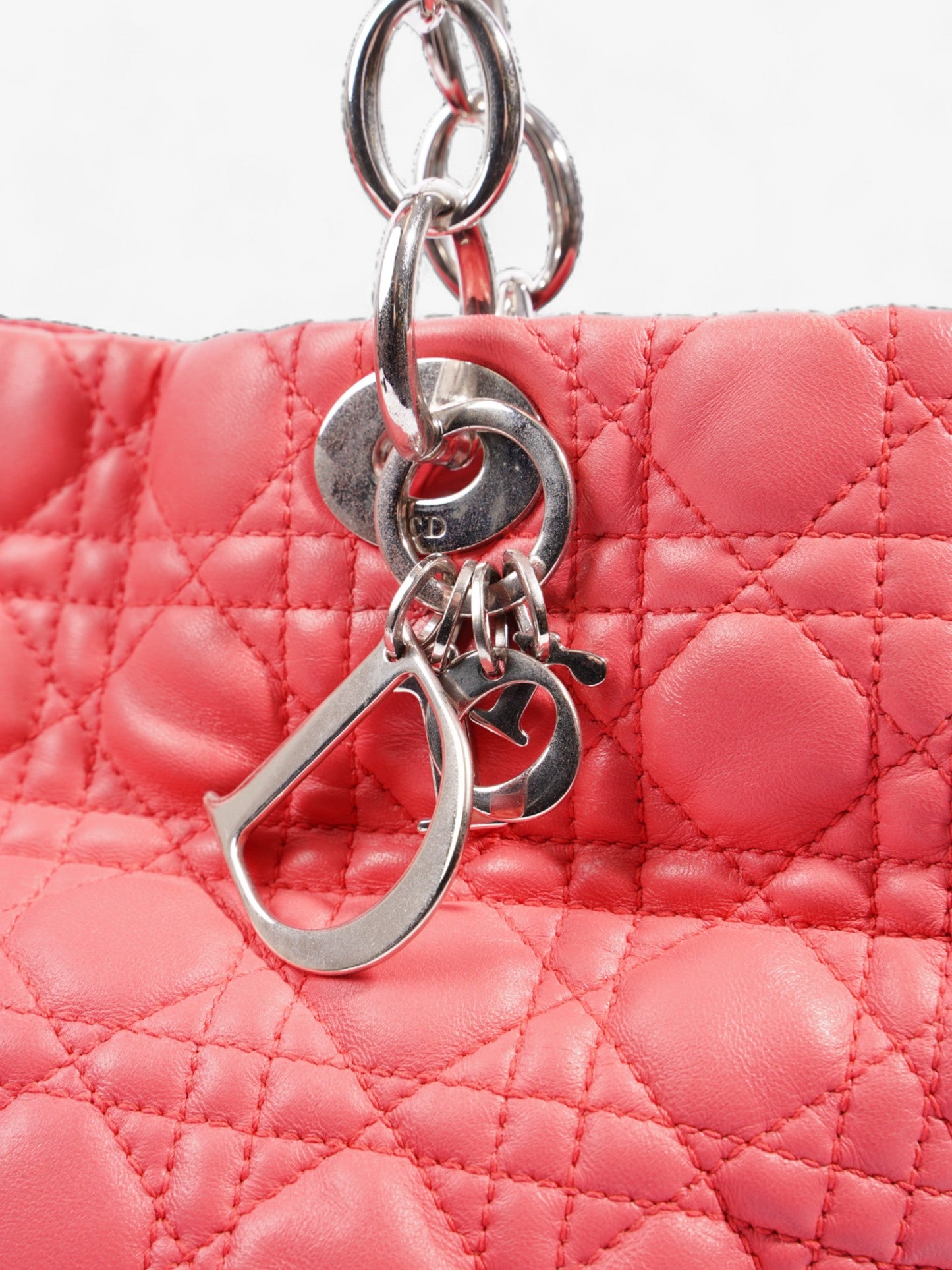Christian Dior Cannage Tote Coral Lambskin Leather Large