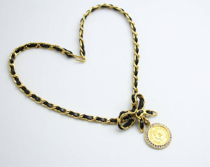 Chanel Vintage 96P Mrs Coco Gold-plated Leather Chain Necklace