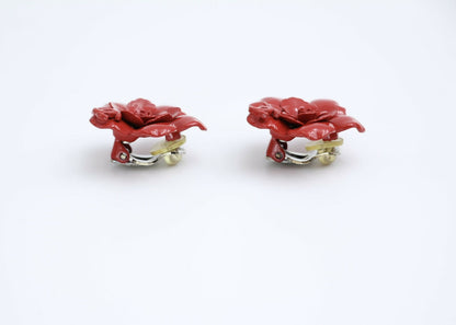 Chanel Vintage 04P Resin Red Layered Flower Clip-on Earrings