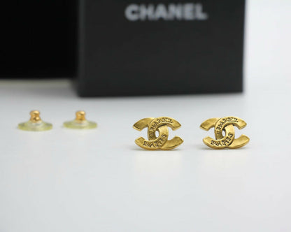 Chanel Vintage 99A Gold-Plated Cambon Collection ‘CHANEL’ Stud Earrings