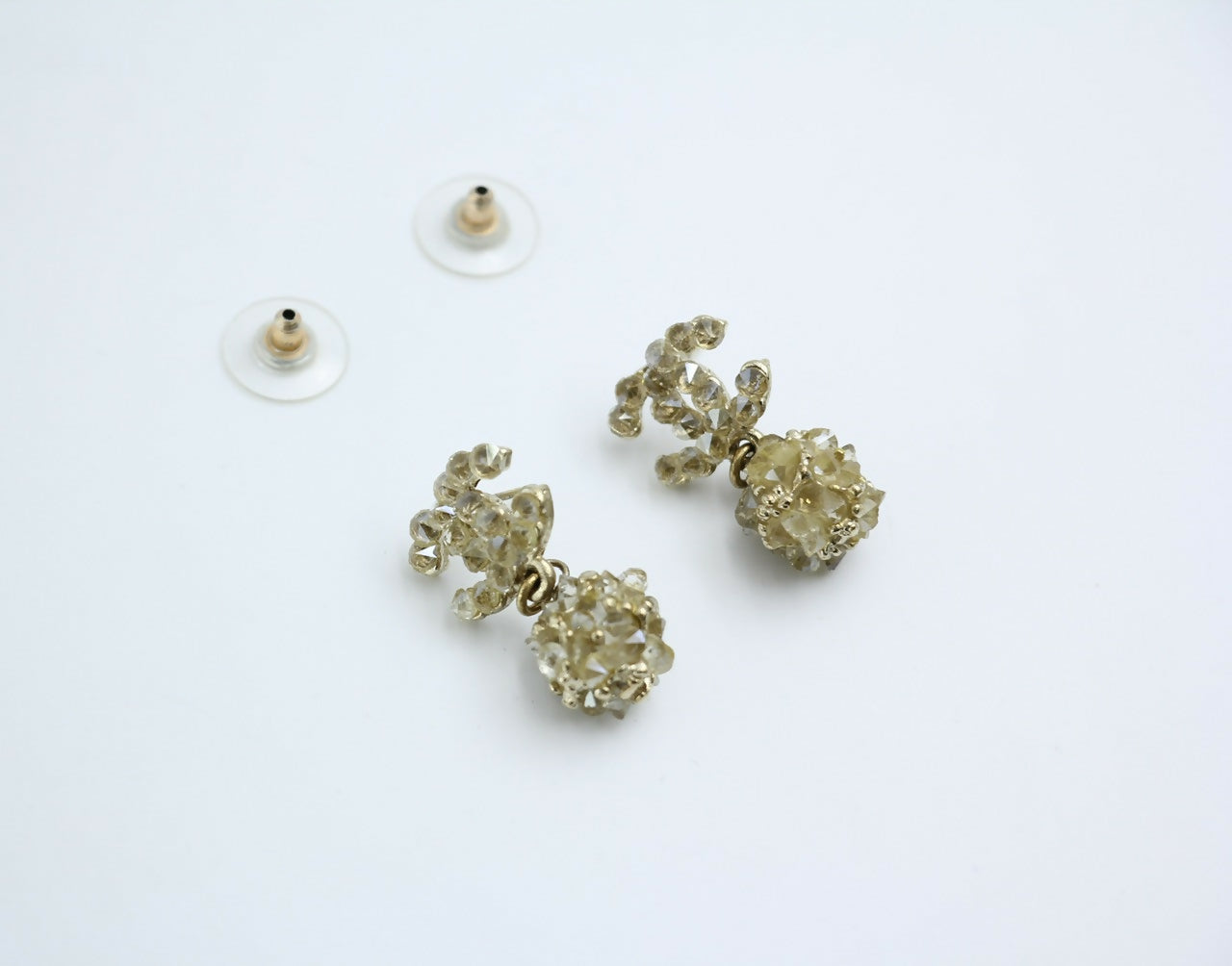 Chanel A12A Metal Engraving Vintage Concave Stud Earrings