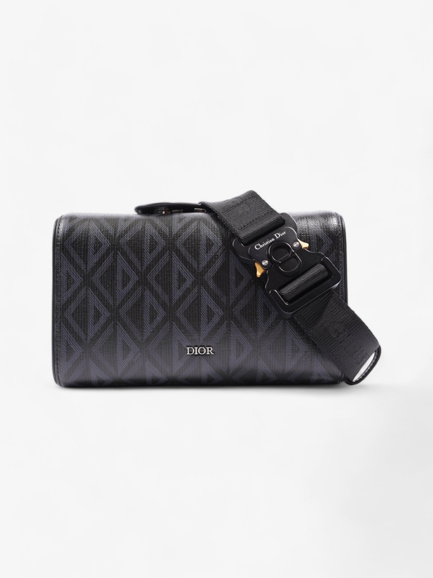 Christian Dior Pouch Saddle Duffle Black Coated Canvas