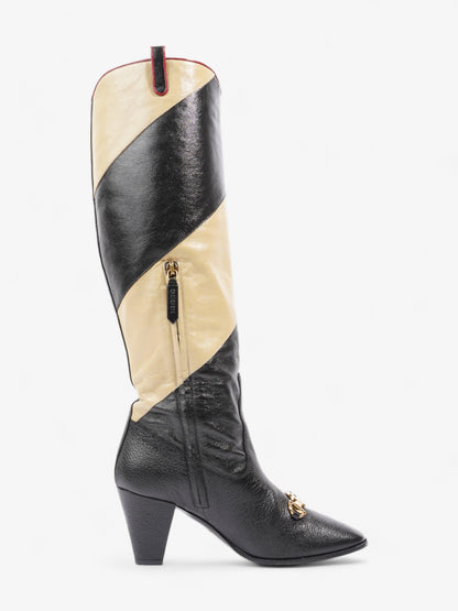 Gucci Diagonal Striped Zumi Knee Boots 60mm Black / Beige / Red Leather EU 37.5 UK 4.5