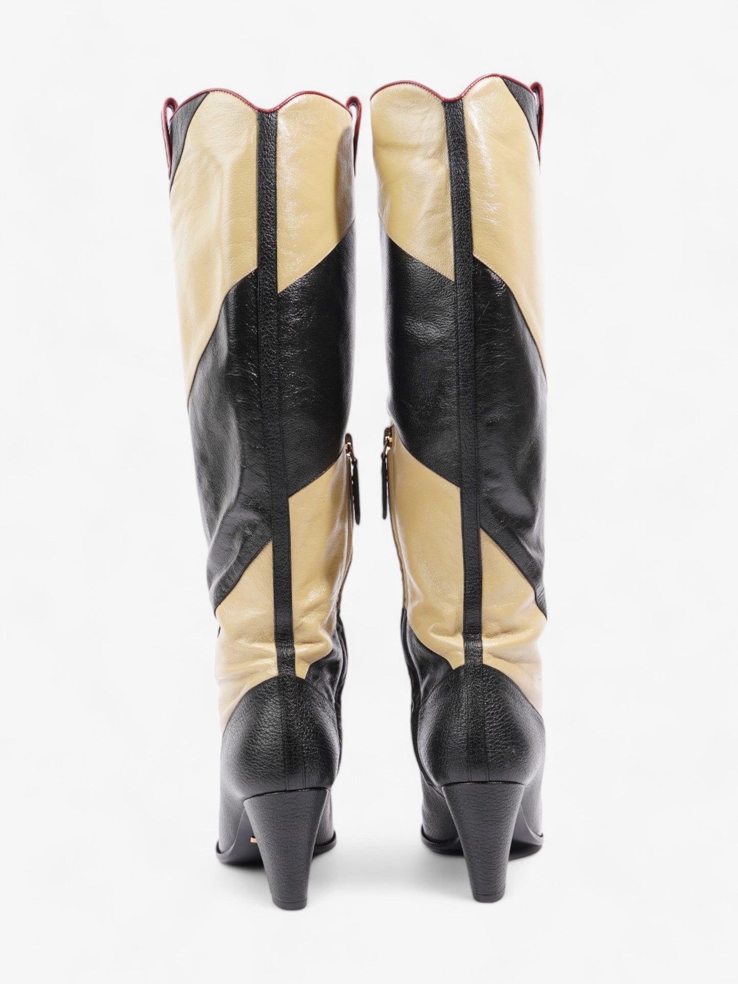 Gucci Diagonal Striped Zumi Knee Boots 60mm Black / Beige / Red Leather EU 37.5 UK 4.5