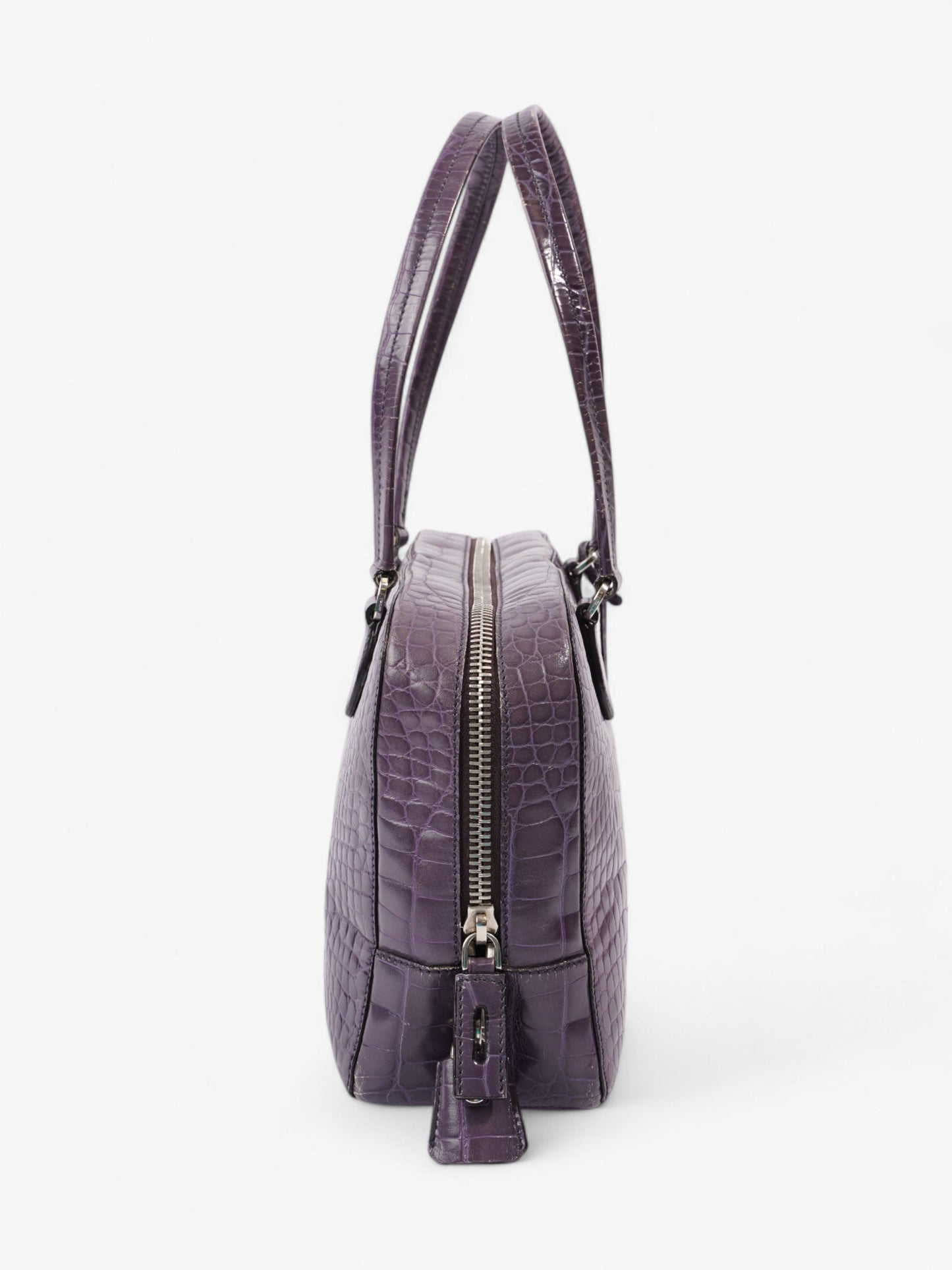 Prada Bauletto Bag Purple Embossed Leather