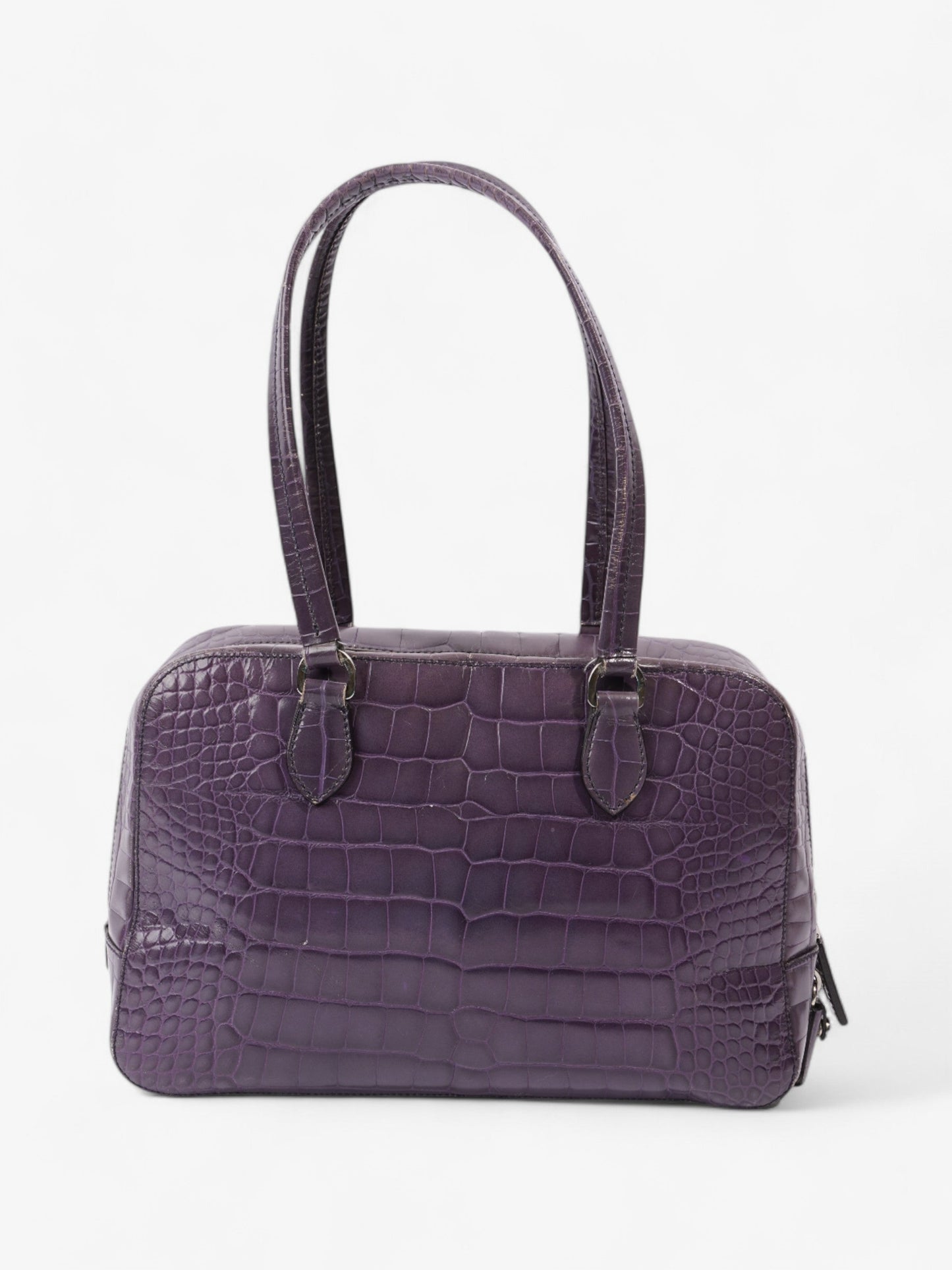 Prada Bauletto Bag Purple Embossed Leather
