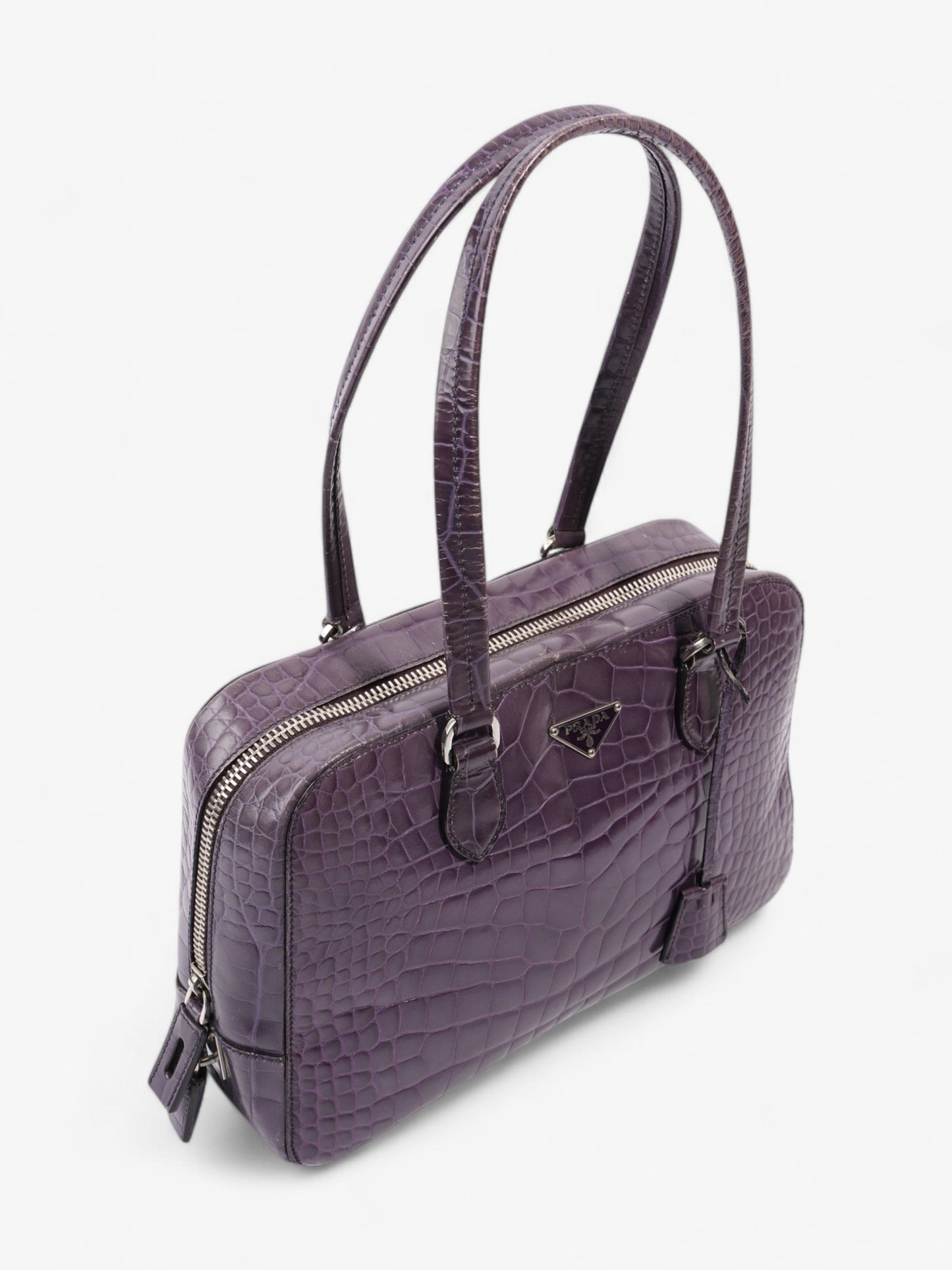 Prada Bauletto Bag Purple Embossed Leather