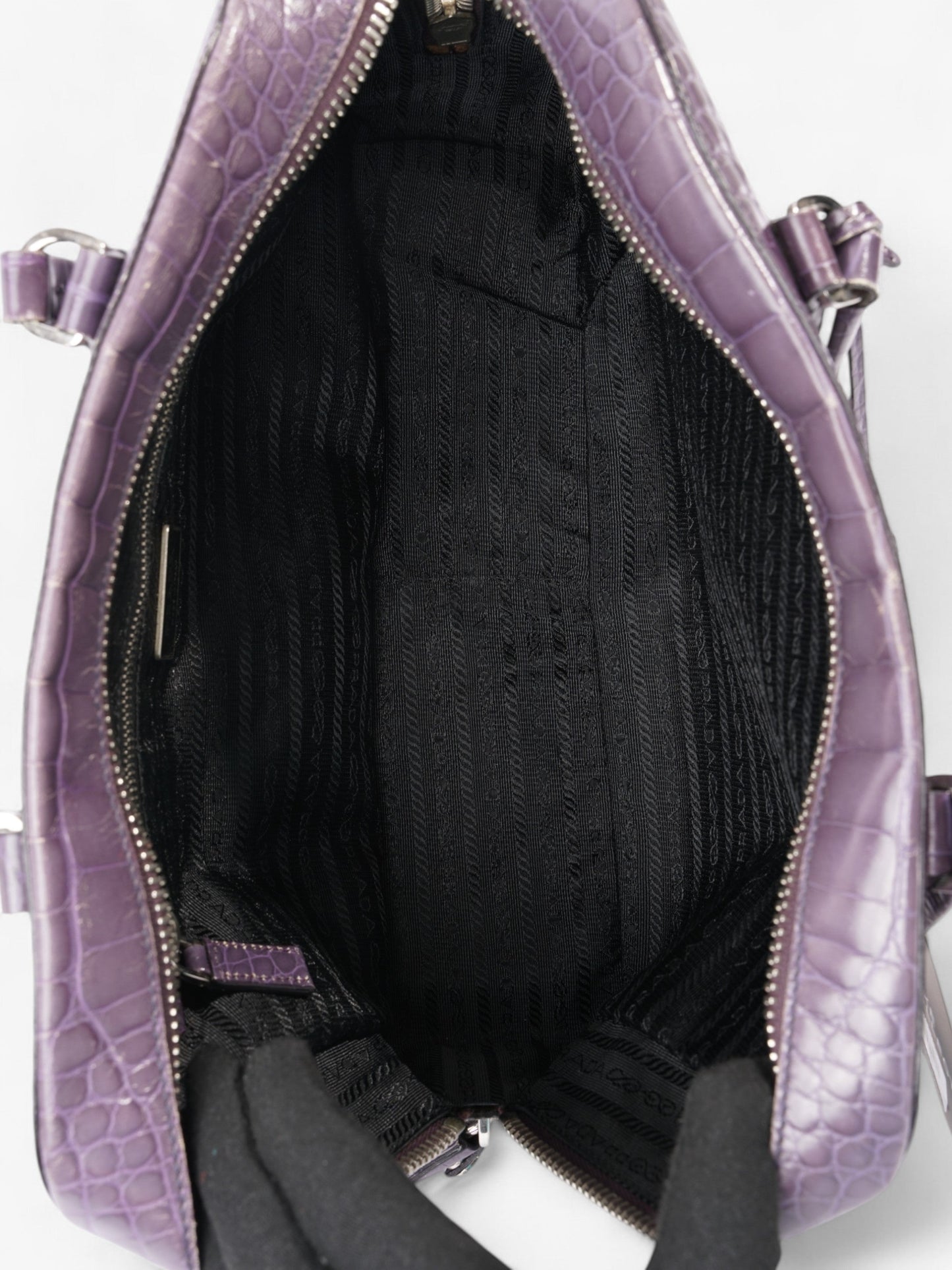 Prada Bauletto Bag Purple Embossed Leather