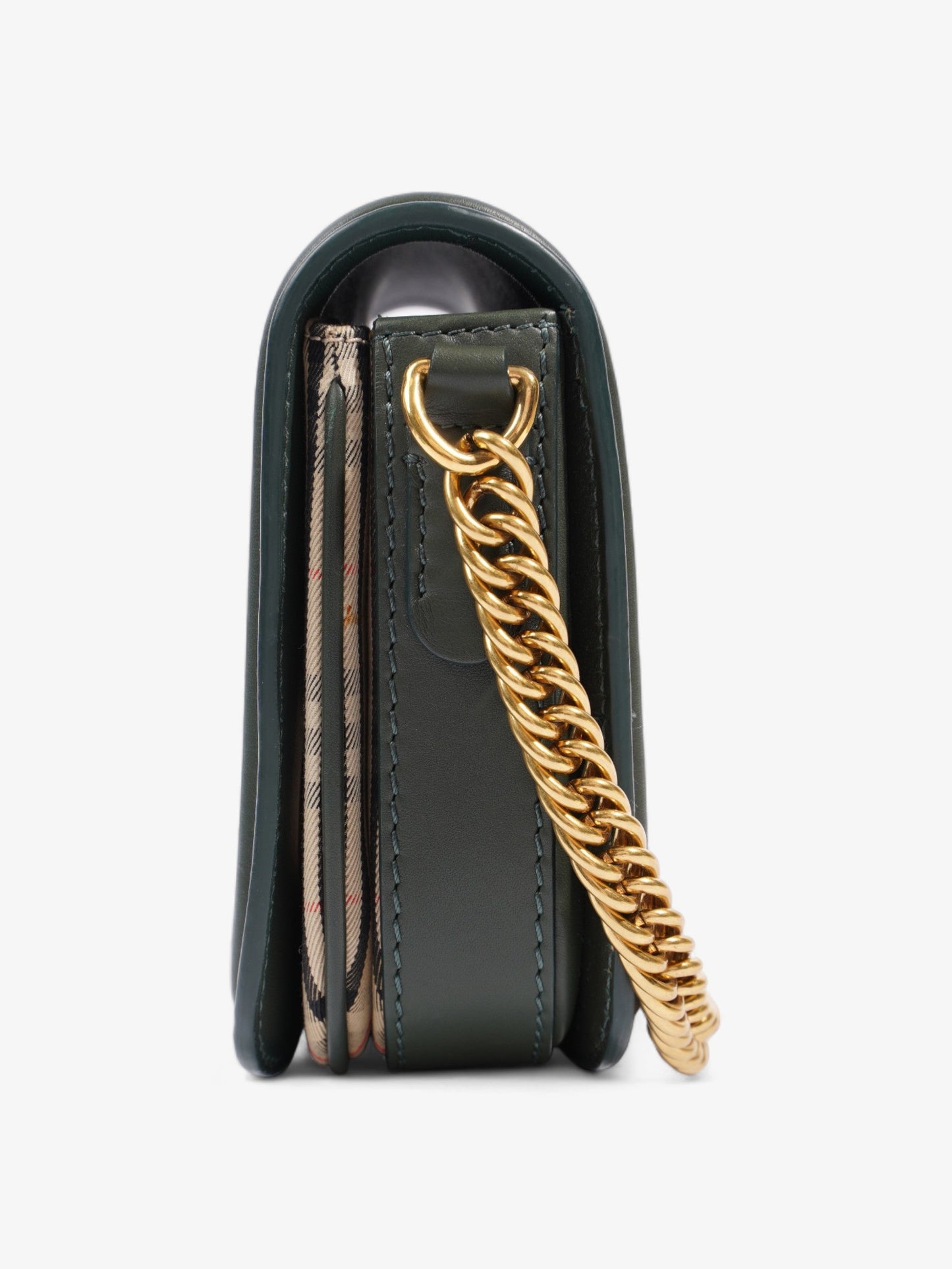Burberry Eyelet Chain Knight Check / Green Calfskin Leather