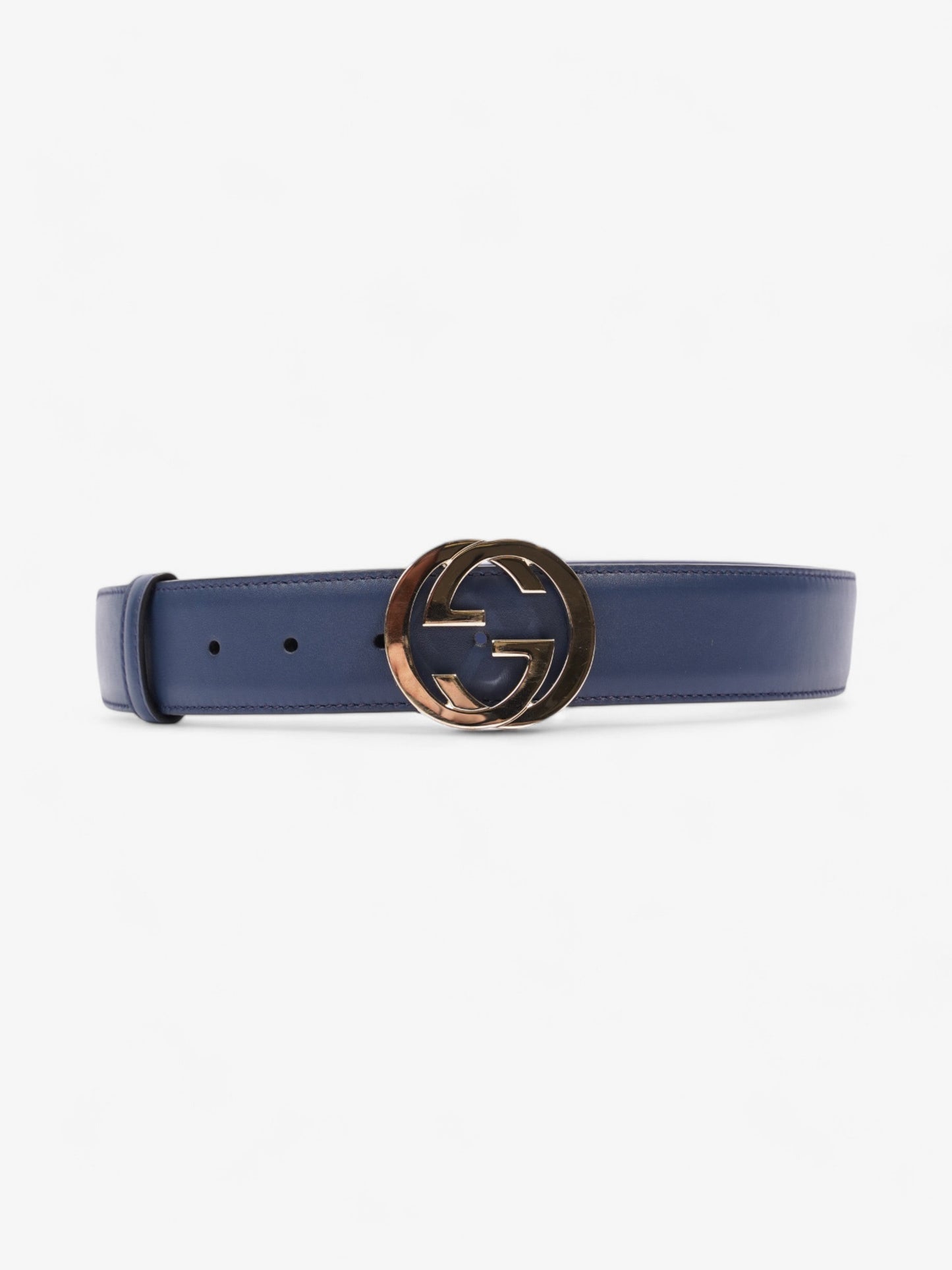 Gucci Interlocking G Belt Navy Blue / Gold Leather 80cm / 32"
