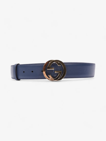 Gucci Interlocking G Belt Navy Blue / Gold Leather 80cm / 32"