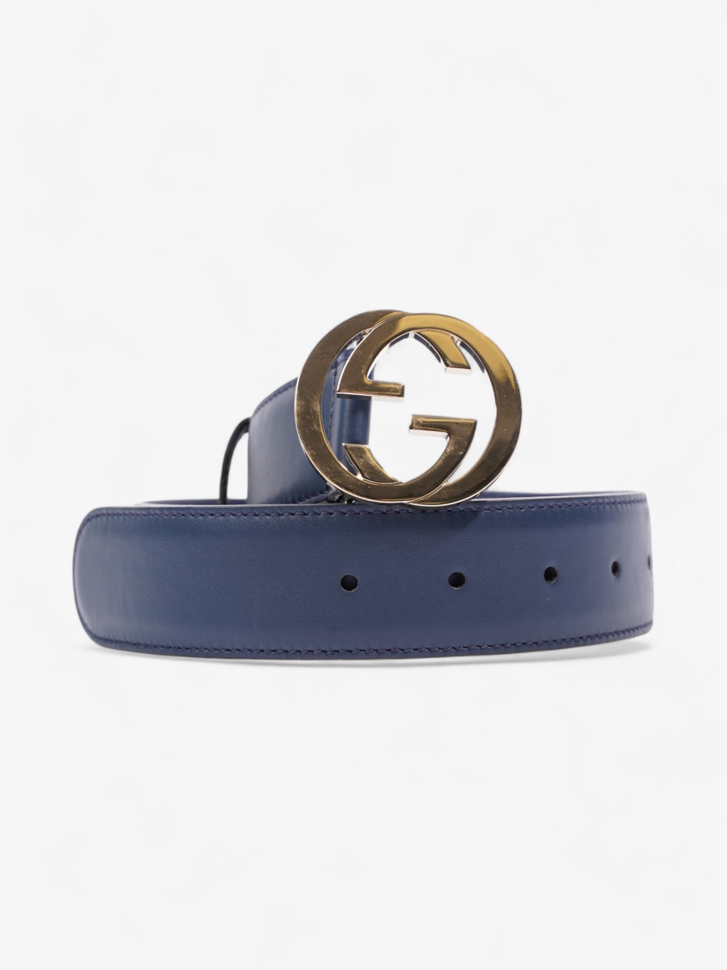 Gucci Interlocking G Belt Navy Blue / Gold Leather 80cm / 32"