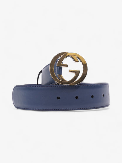 Gucci Interlocking G Belt Navy Blue / Gold Leather 80cm / 32"