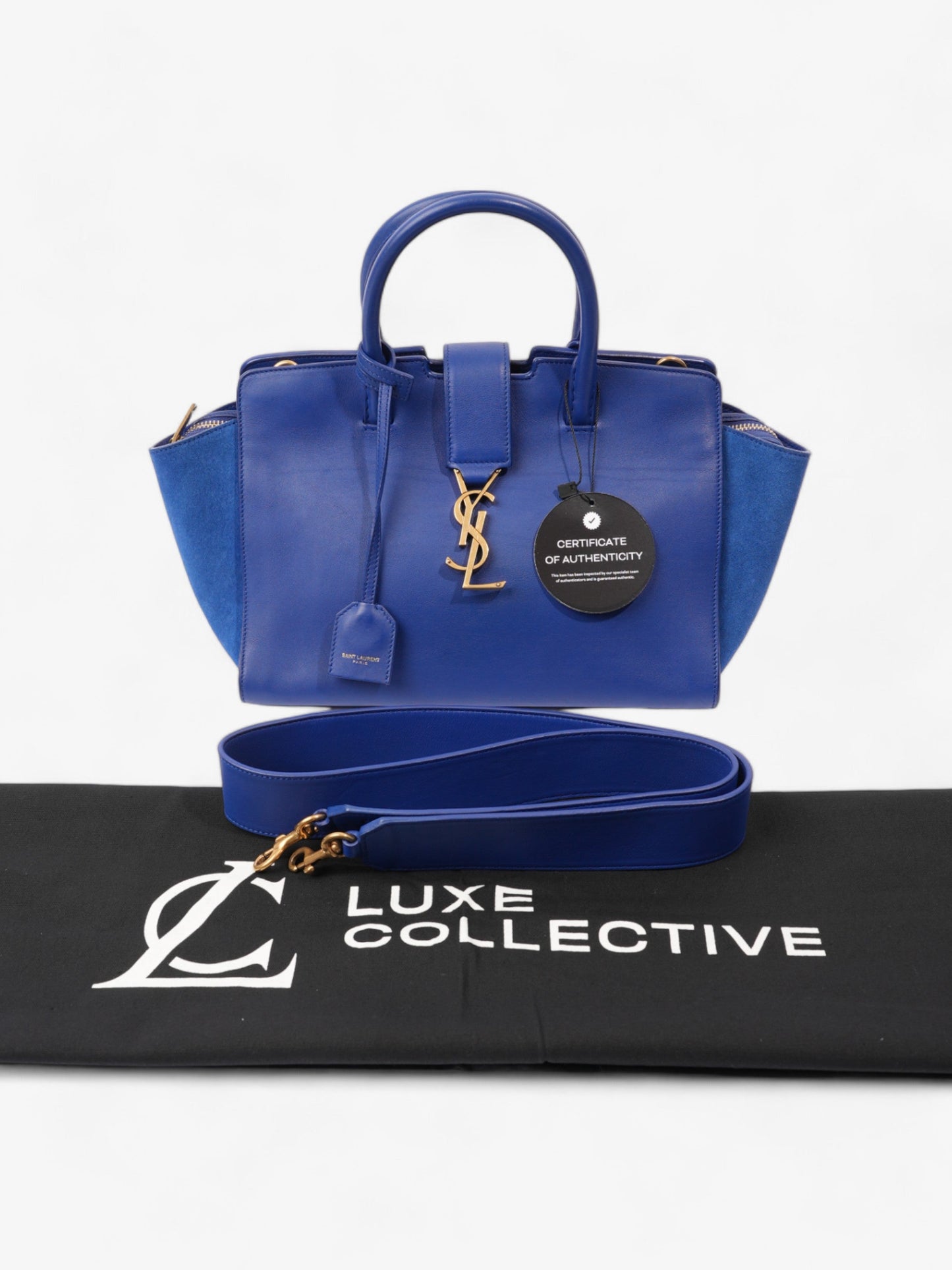 Saint Laurent Downtown Cabas Tote Bag Blue Leather Small