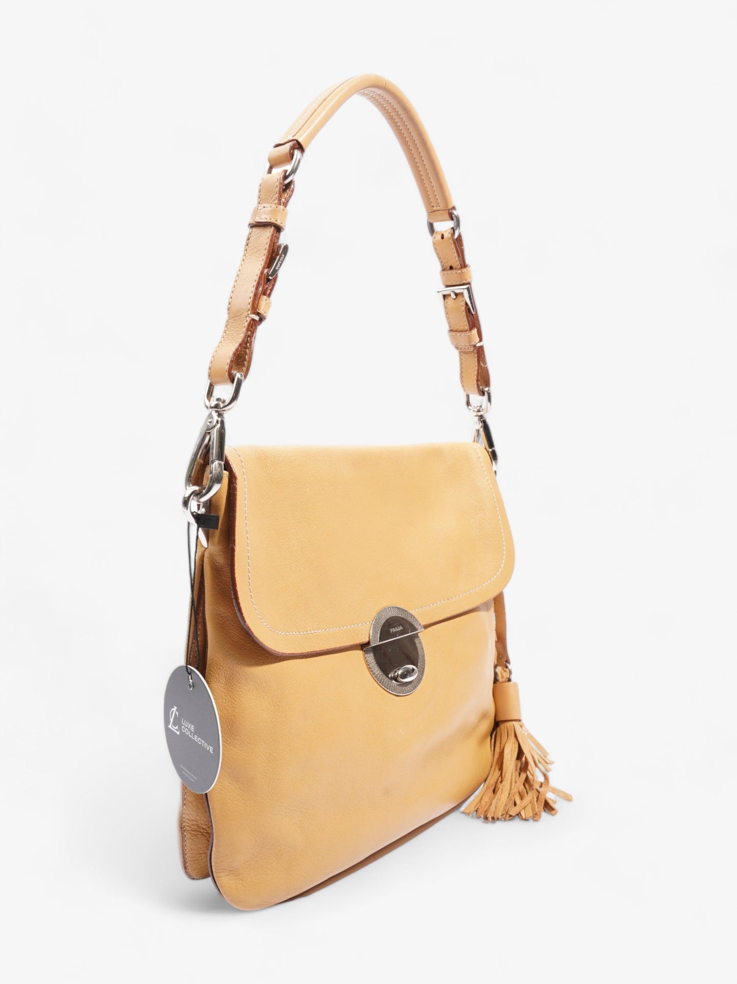 Prada Tassel Flap Shoulder Caramel Brown  Leather