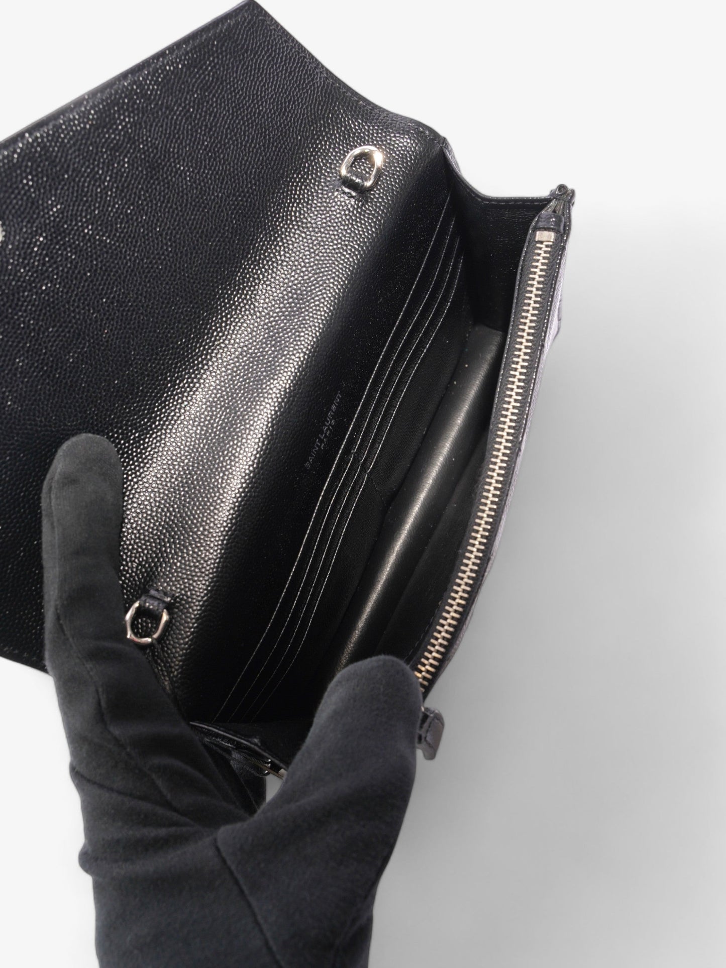 Saint Laurent Envelope Wallet On Chain Black Grained Leather