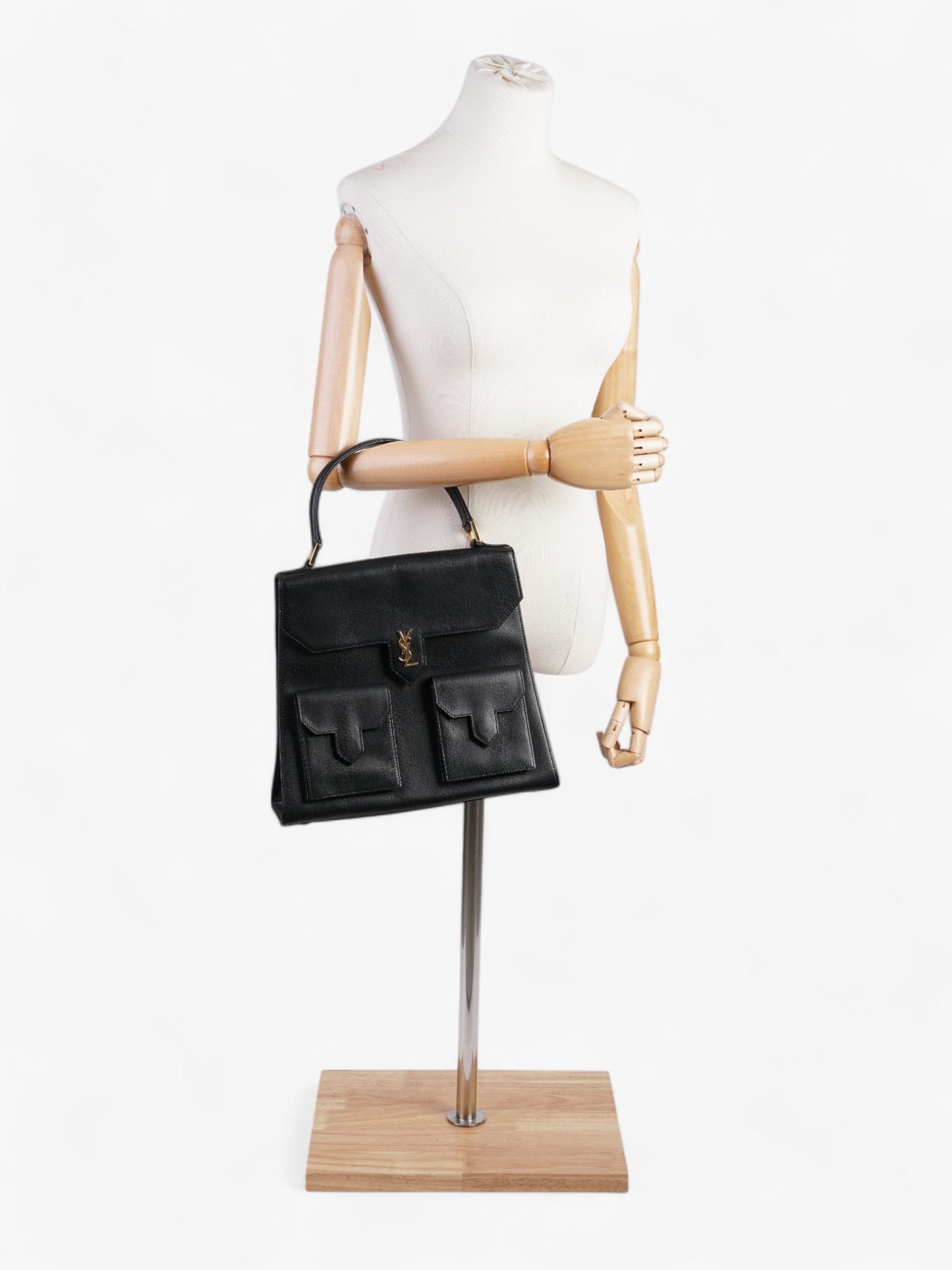 Saint Laurent Vintage Top Handle Black Grained Leather