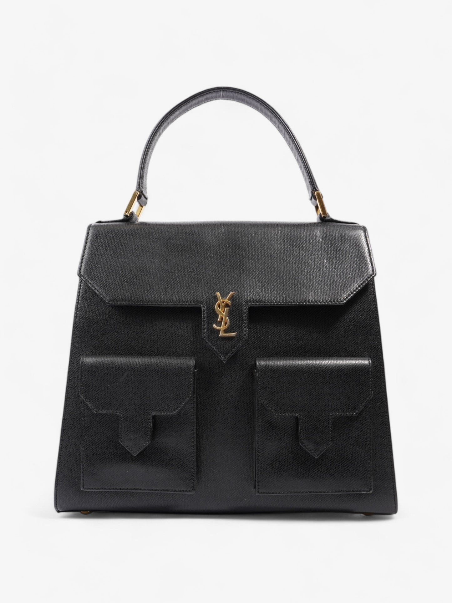 Saint Laurent Vintage Top Handle Black Grained Leather