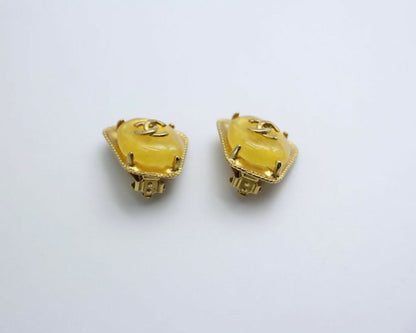 Chanel Vintage 97A Gripoix Yellow Square Candy Clip-on Earrings