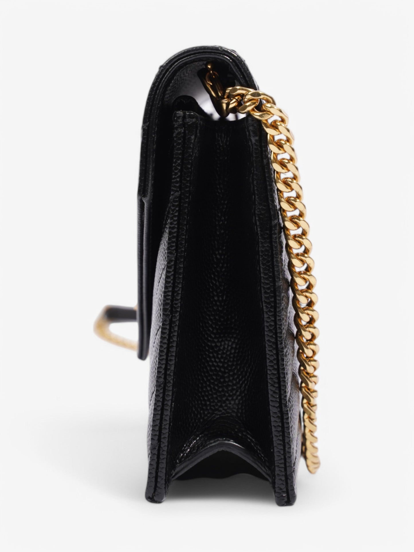 Saint Laurent Cassandre Envelope Chain Wallet Black Grained Leather