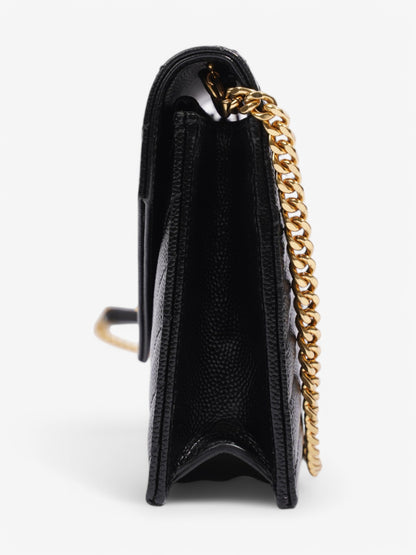 Saint Laurent Cassandre Envelope Chain Wallet Black Grained Leather