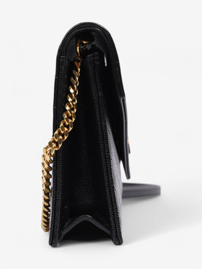 Saint Laurent Cassandre Envelope Chain Wallet Black Grained Leather