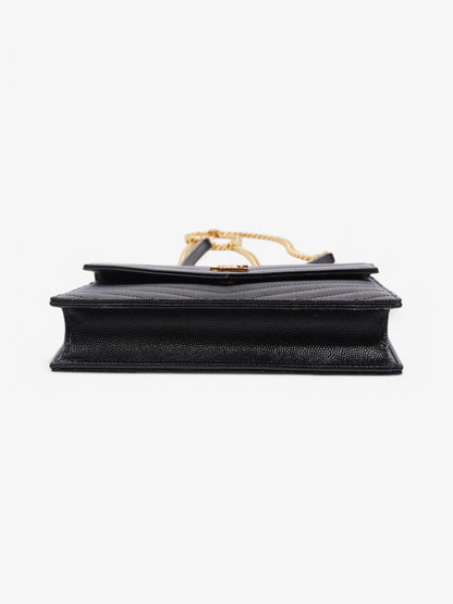Saint Laurent Cassandre Envelope Chain Wallet Black Grained Leather