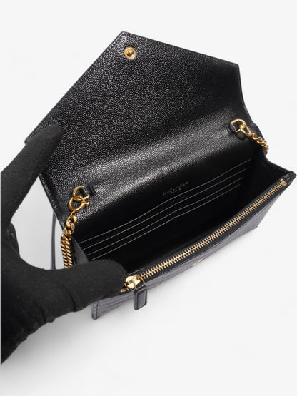 Saint Laurent Cassandre Envelope Chain Wallet Black Grained Leather