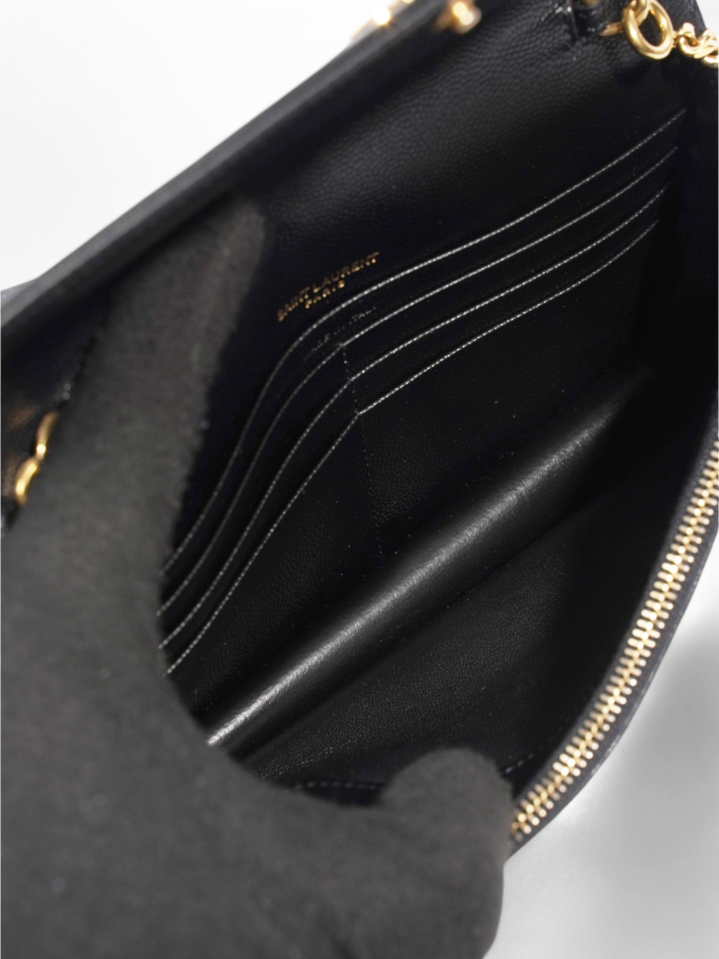 Saint Laurent Cassandre Envelope Chain Wallet Black Grained Leather