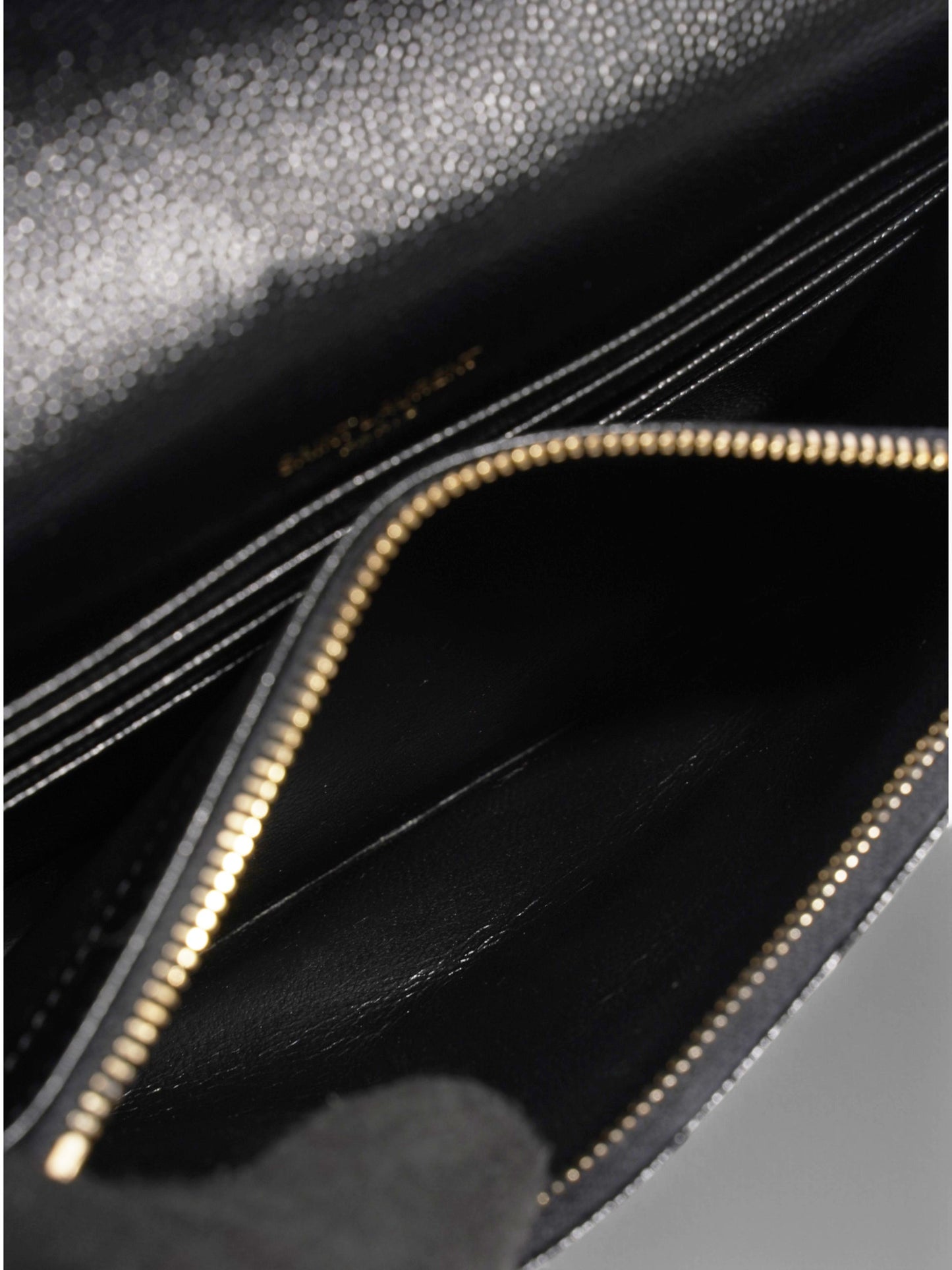 Saint Laurent Cassandre Envelope Chain Wallet Black Grained Leather