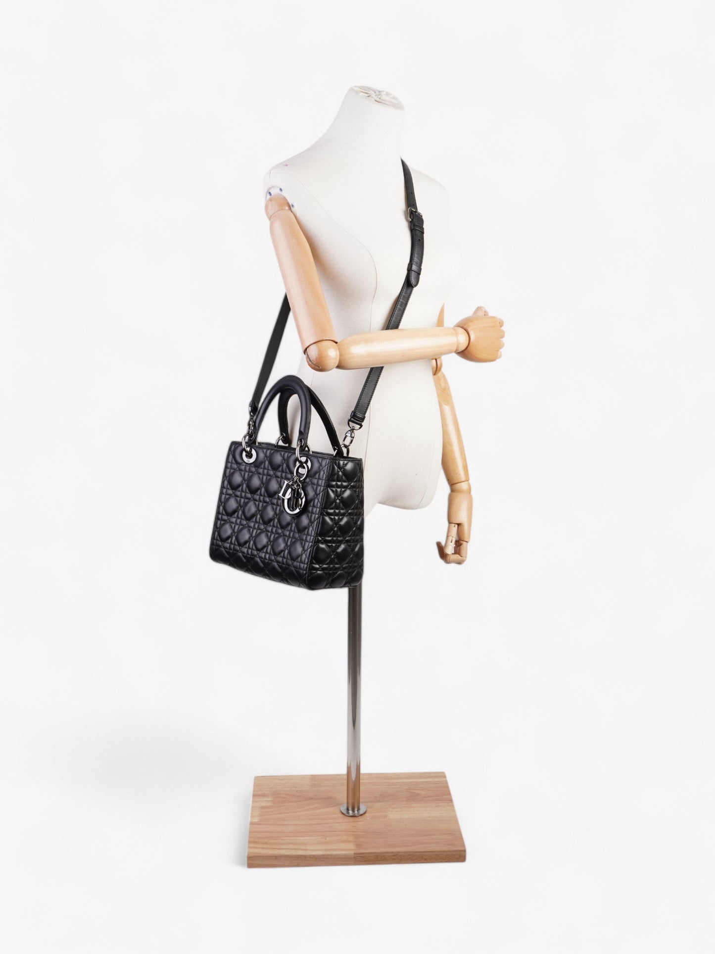 Christian Dior Lady Dior Black Lambskin Leather Medium