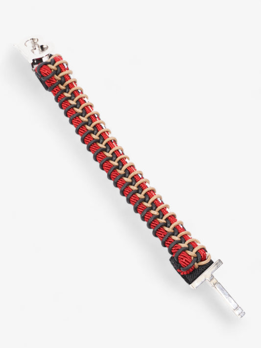 Burberry TB Braided Bracelet Black / Red / Silver Cotton Medium