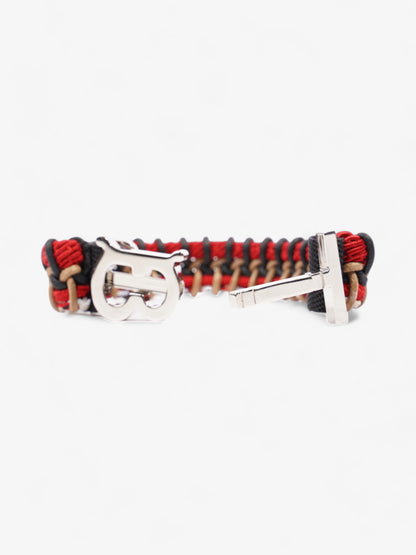 Burberry TB Braided Bracelet Black / Red / Silver Cotton Medium