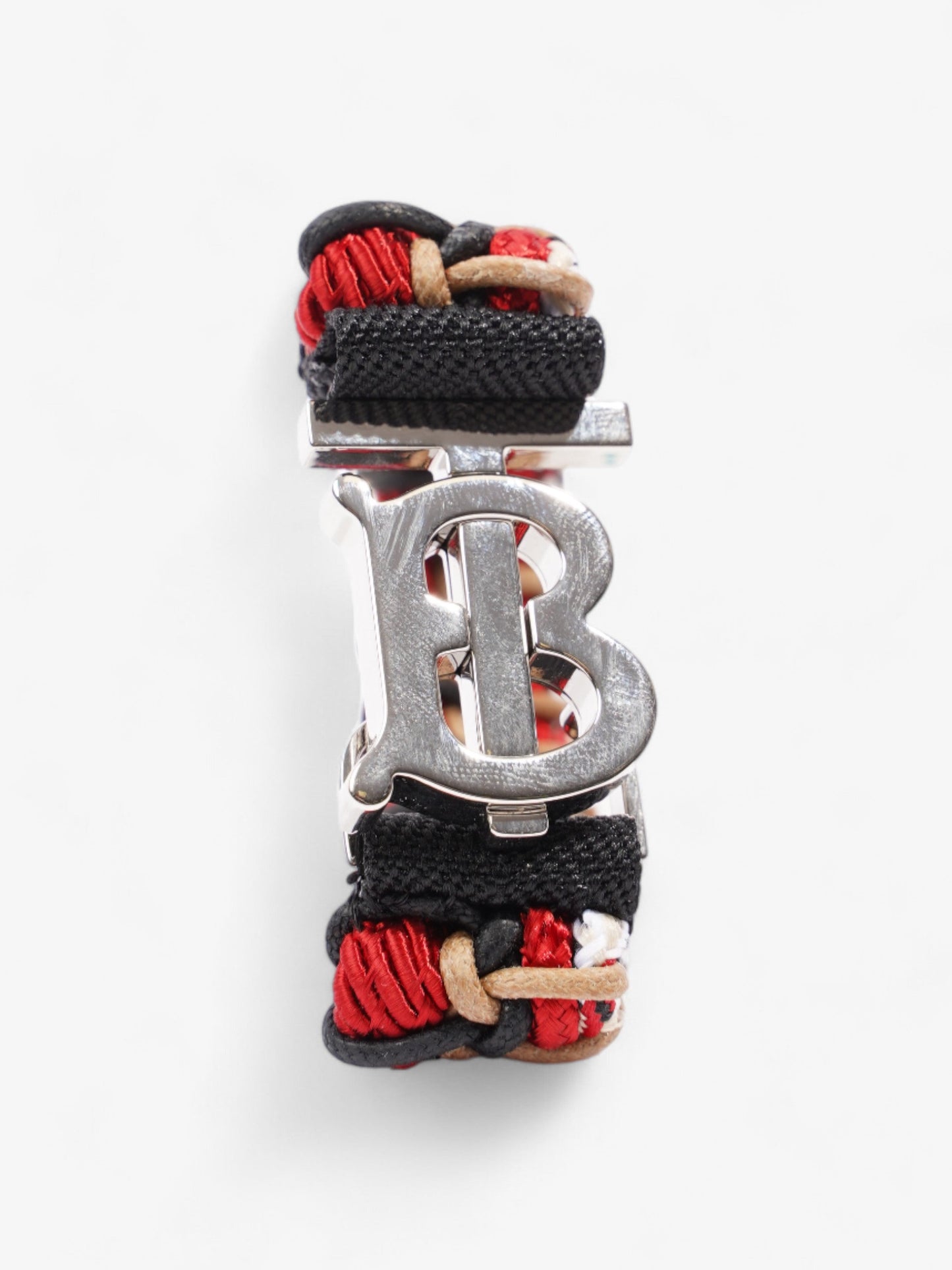 Burberry TB Braided Bracelet Black / Red / Silver Cotton Medium