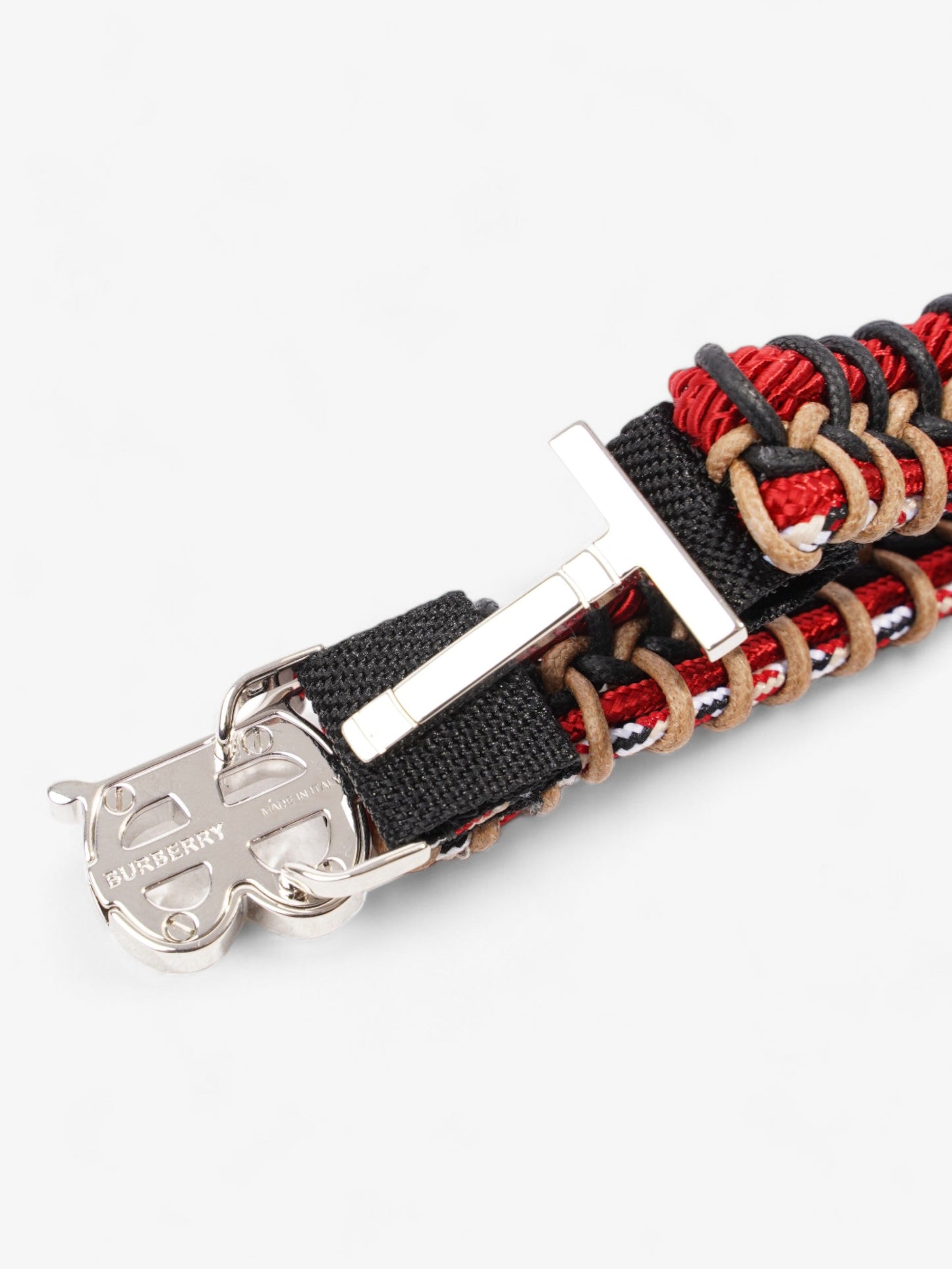 Burberry TB Braided Bracelet Black / Red / Silver Cotton Medium