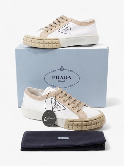 Prada Gabardine Triangle White / Beige Canvas EU 39.5 UK 6.5