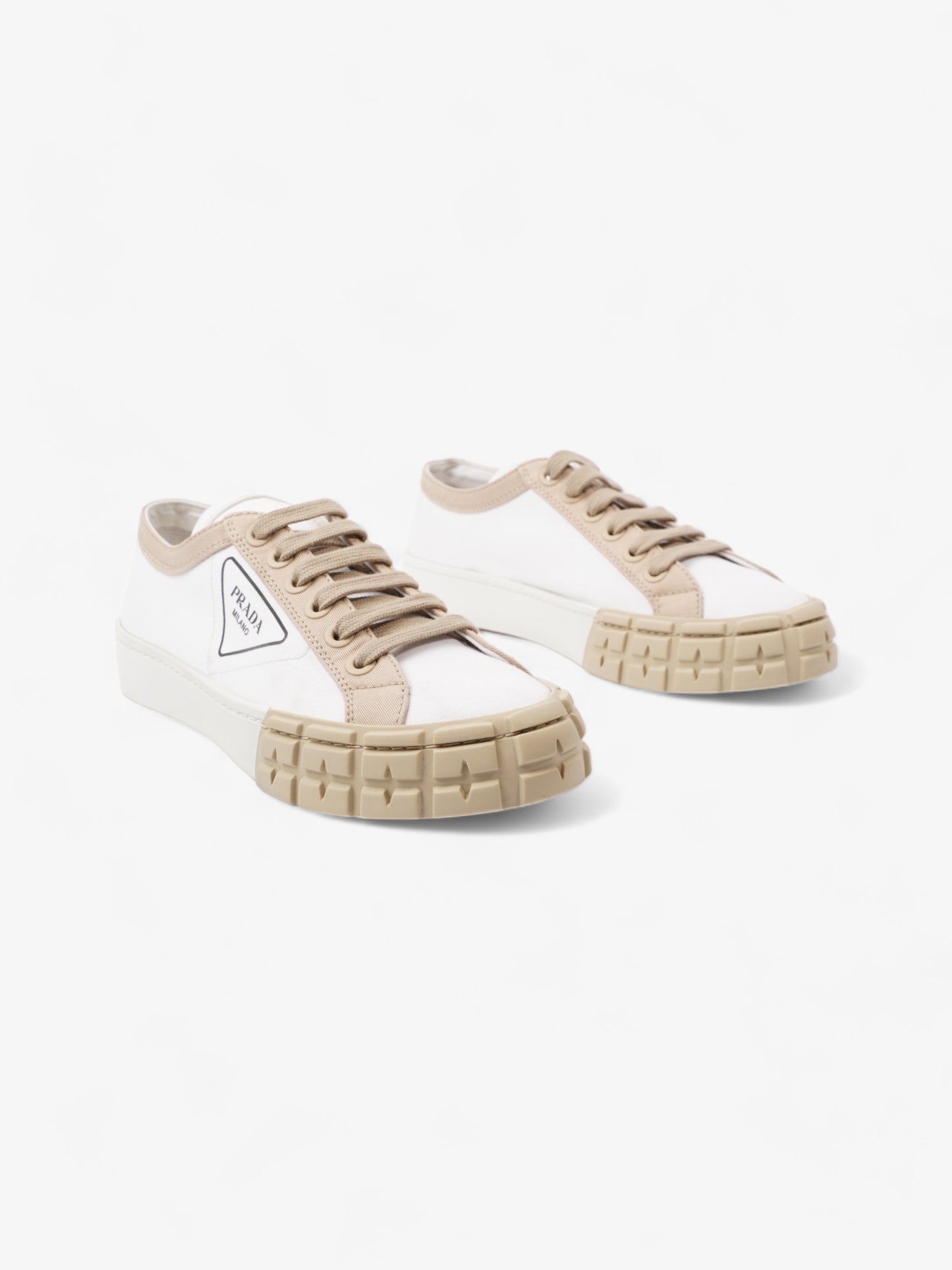 Prada Gabardine Triangle White / Beige Canvas EU 39.5 UK 6.5