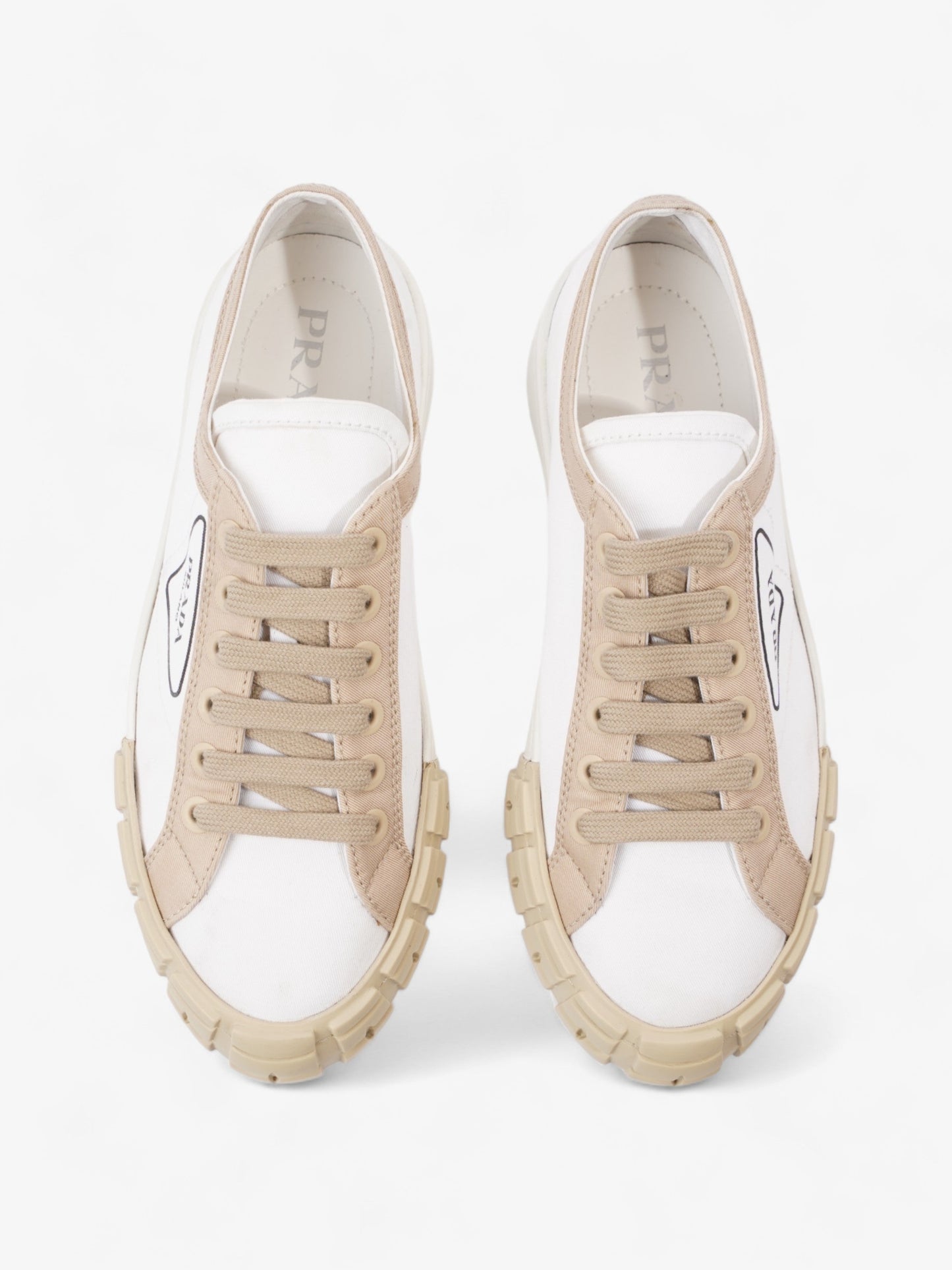 Prada Gabardine Triangle White / Beige Canvas EU 39.5 UK 6.5