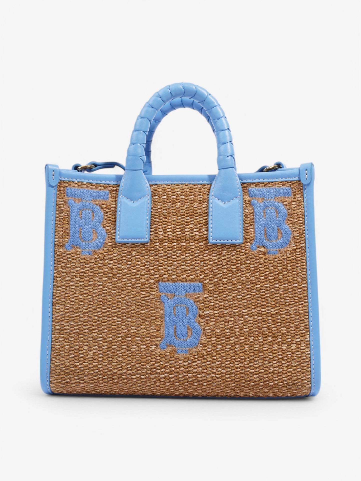Burberry Mini Freya Tote Beige / Blue Raffia