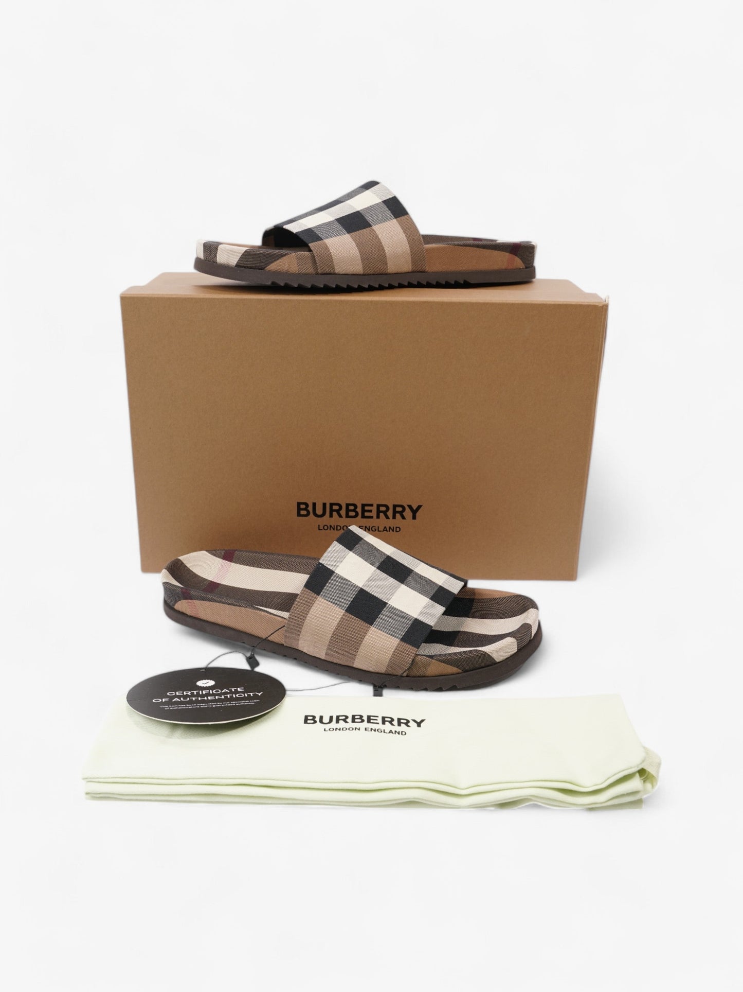 Burberry Check Slide Dark Birch Brown Cotton EU 42 UK 8