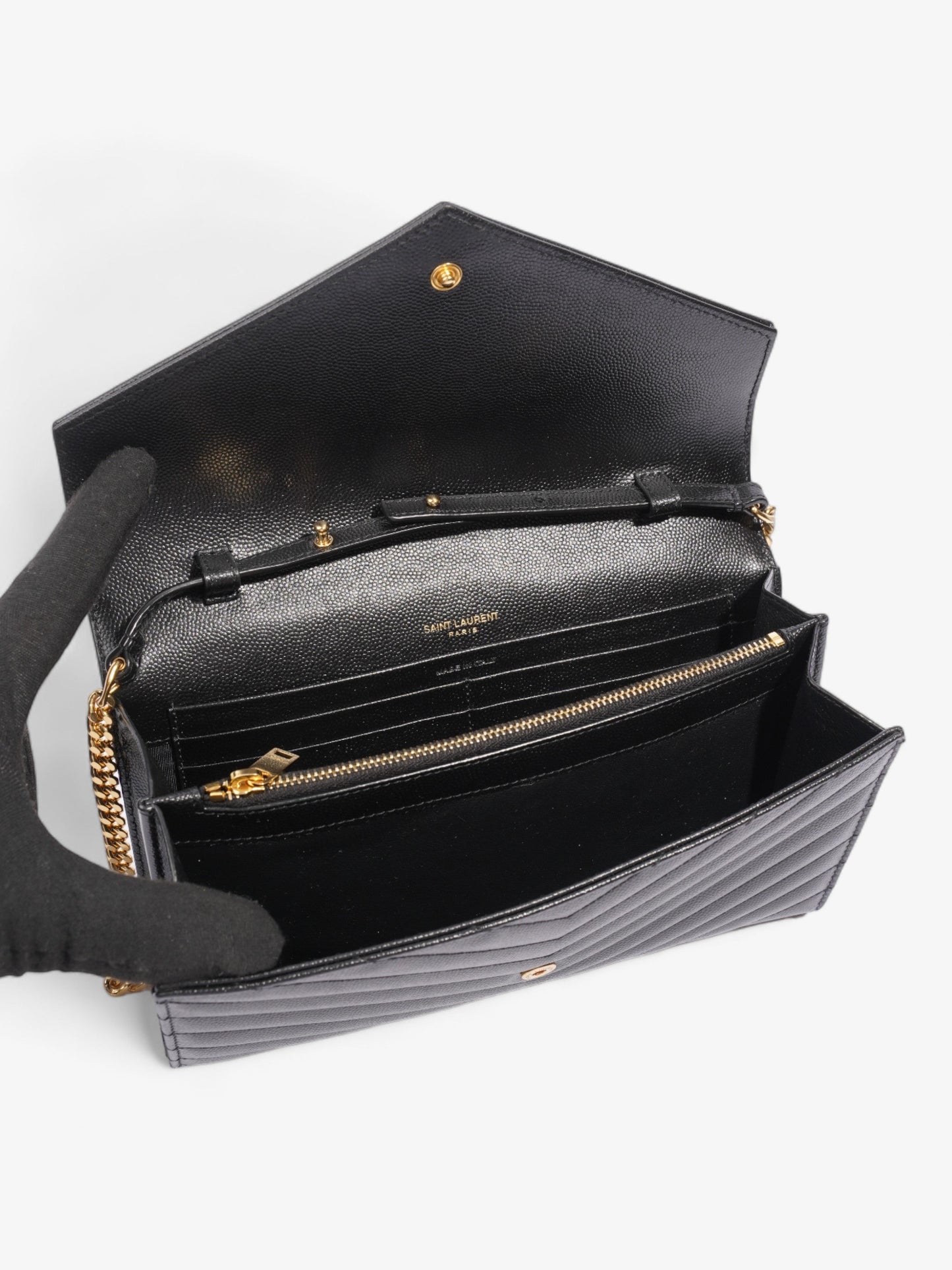 Saint Laurent Quilted Envelope Clutch Black Grained Leather
