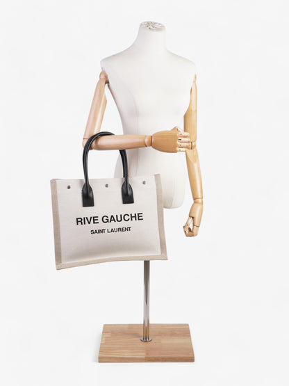 Saint Laurent Rive Gauche Tote Greige / Black Canvas Small