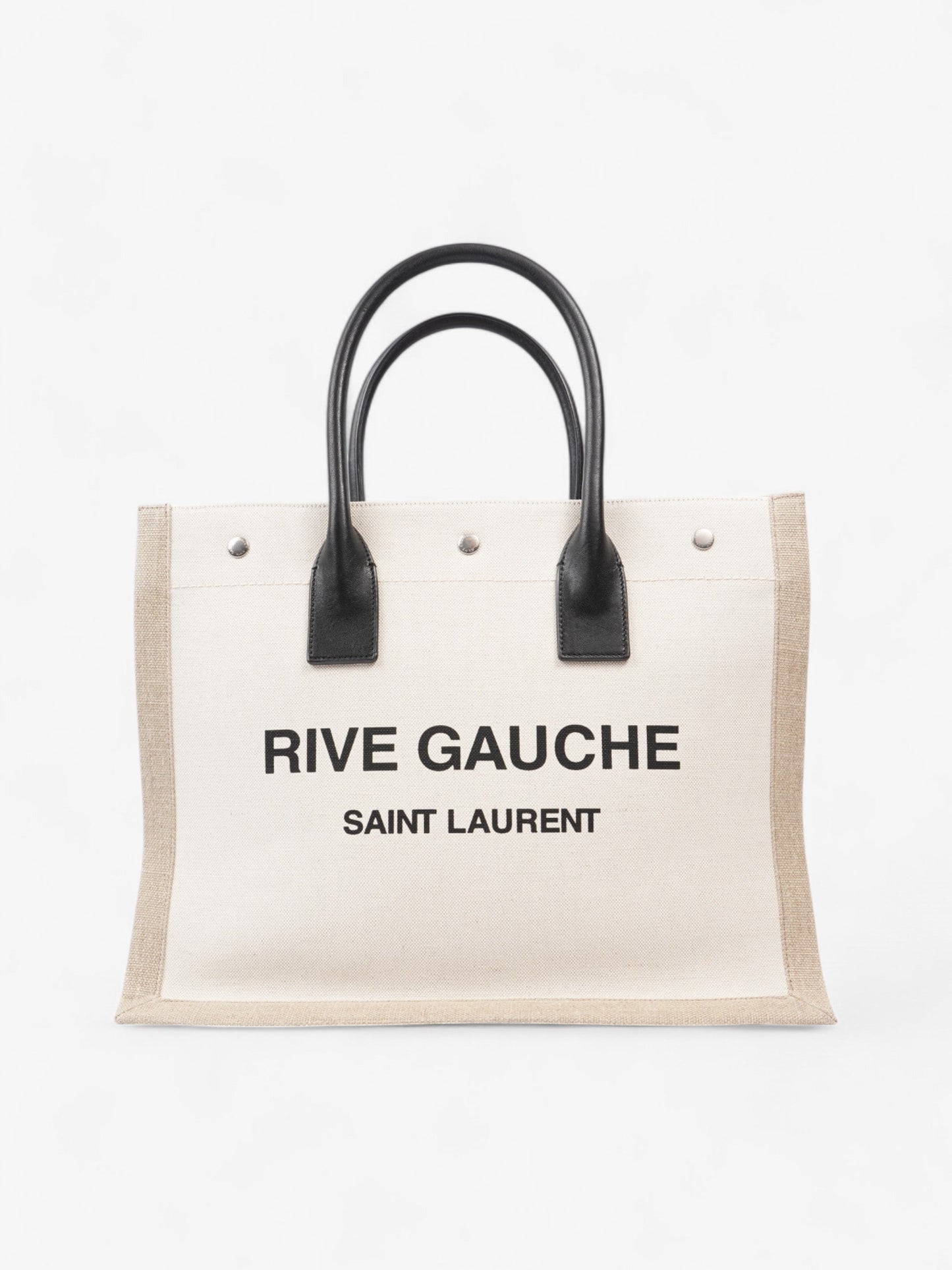 Saint Laurent Rive Gauche Tote Greige / Black Canvas Small
