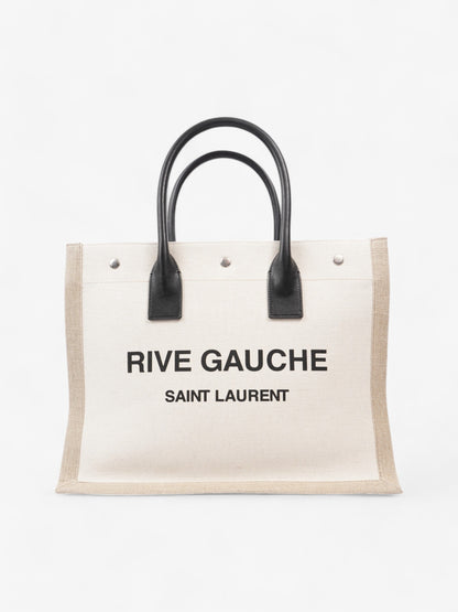 Saint Laurent Rive Gauche Tote Greige / Black Canvas Small