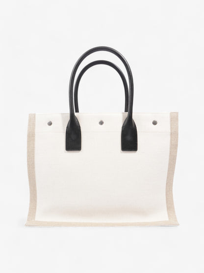 Saint Laurent Rive Gauche Tote Greige / Black Canvas Small