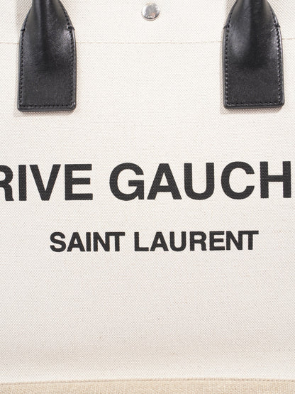 Saint Laurent Rive Gauche Tote Greige / Black Canvas Small