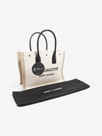 Saint Laurent Rive Gauche Tote Greige / Black Canvas Small