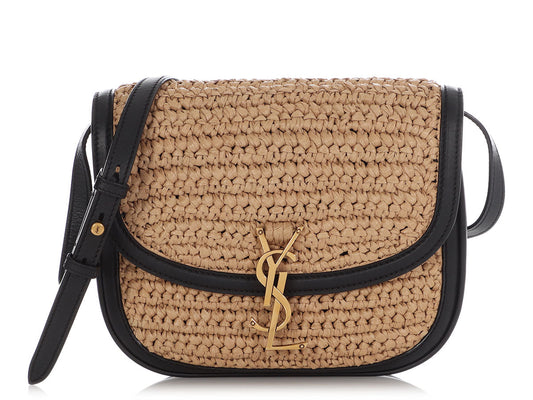 Saint Laurent Black Leather and Straw Kaia Bag