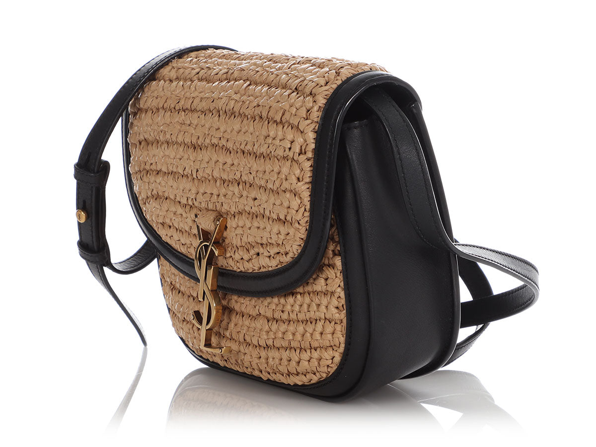Saint Laurent Black Leather and Straw Kaia Bag