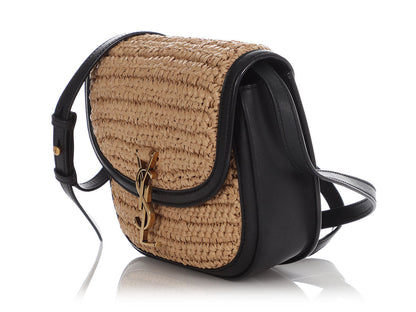 Saint Laurent Black Leather and Straw Kaia Bag